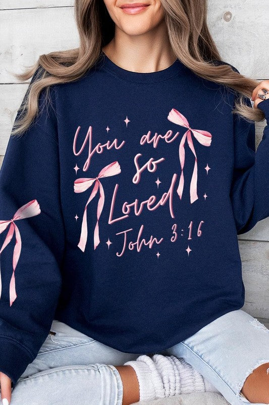 Pink Bow You Are So Loved Graphic Sweatshirt