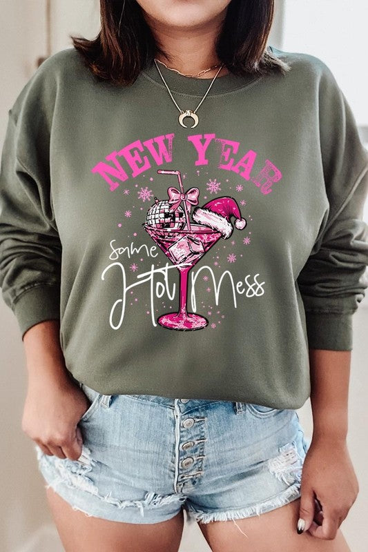 New Year Same Hot Mess Graphic Fleece Sweatshirt