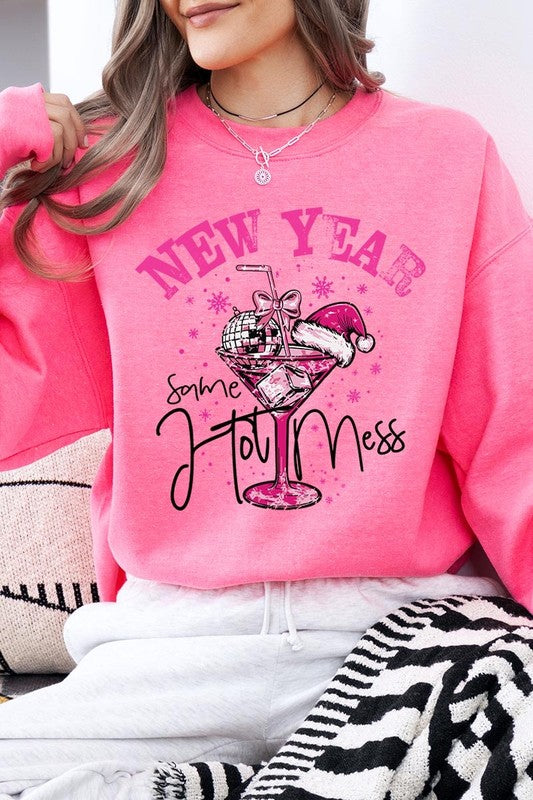 New Year Same Hot Mess Graphic Fleece Sweatshirt