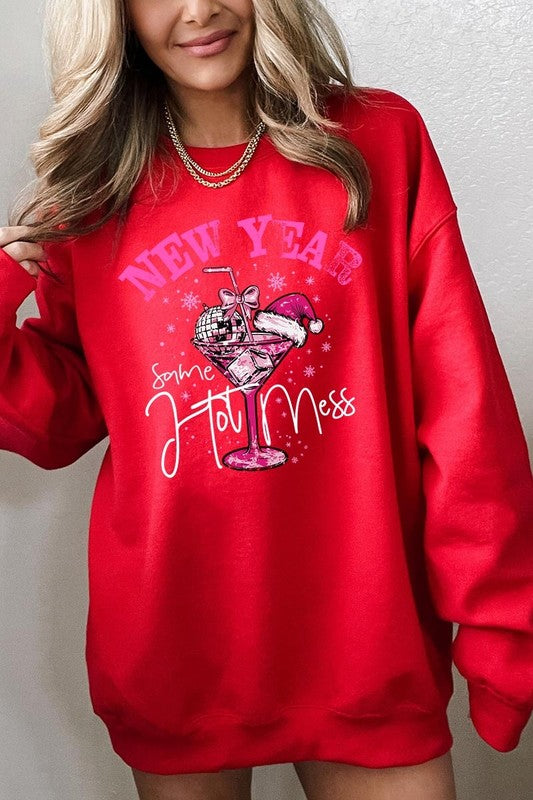 New Year Same Hot Mess Graphic Fleece Sweatshirt