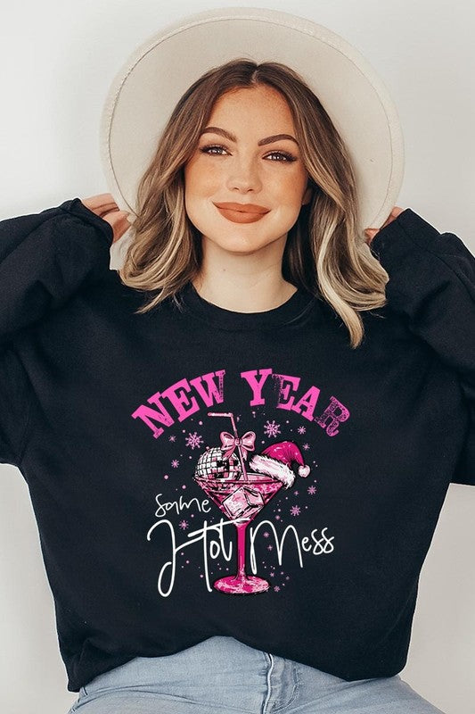 New Year Same Hot Mess Graphic Fleece Sweatshirt