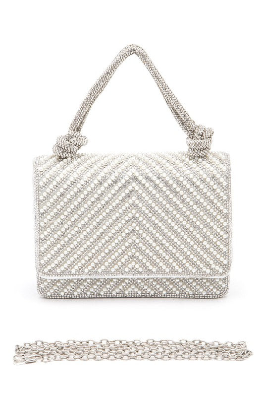 Pearl Studs Rhinestone Handle Clutch Bag | Modern Boutique Fashion