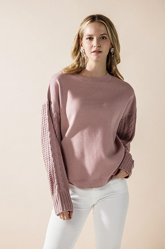 Plus Cozy Solid Body Contrast Cable Knit Sweater