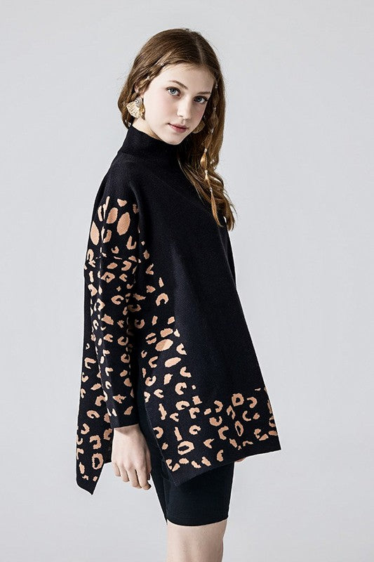 Plus Oversize MockNeck Leopard Print Sweater Tunic