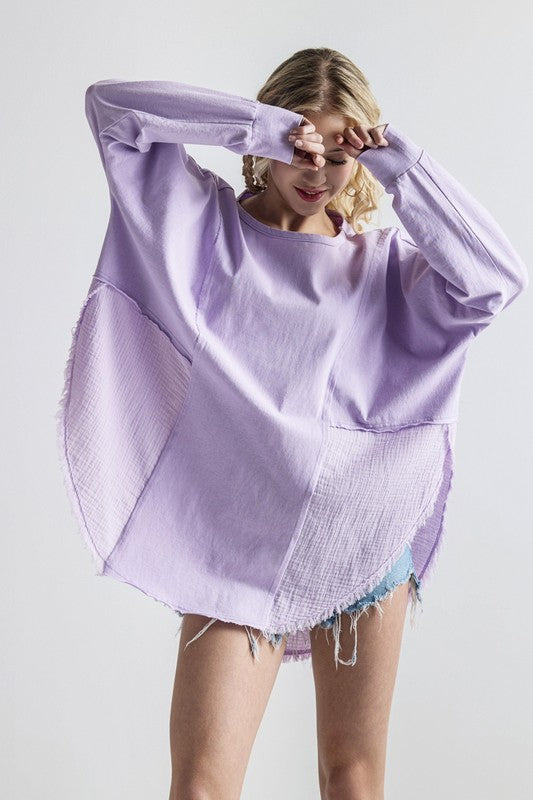 PLUS COMFY OVERSIZED ROUND SIDE SLIT CONTRAST TOP | MODERN EMPORIUM