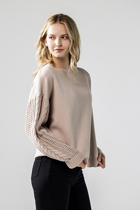 Plus Cozy Solid Body Contrast Cable Knit Sweater