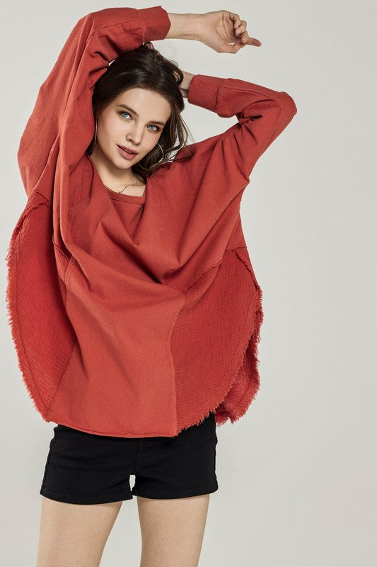 PLUS COMFY OVERSIZED ROUND SIDE SLIT CONTRAST TOP | MODERN EMPORIUM - Modern Emporium Boutique