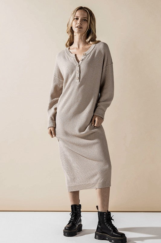 Plus Comfy Button Front Soft Sweater Midi Dress