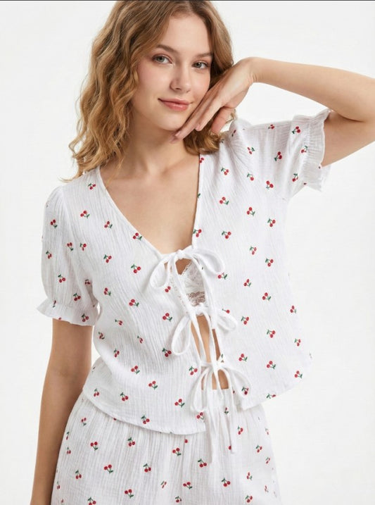 Cherry two piece shorts set boutique clothing for women