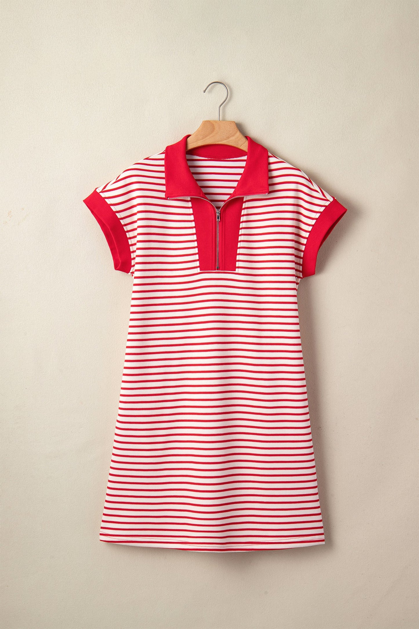 Stripe Quarter Zip Polo Collar T-Shirt Dress
