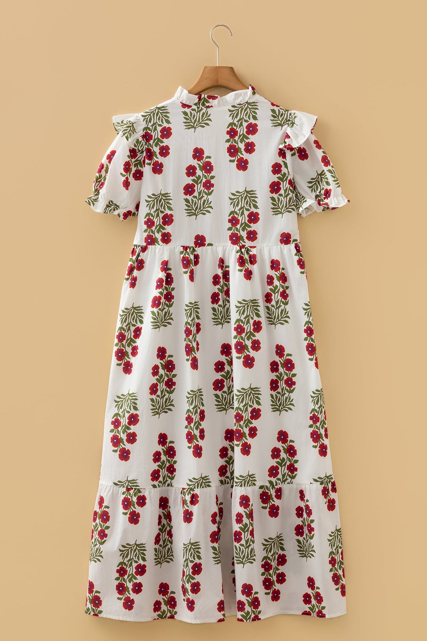 Floral Bubble Sleeve Tiered Maxi Dress