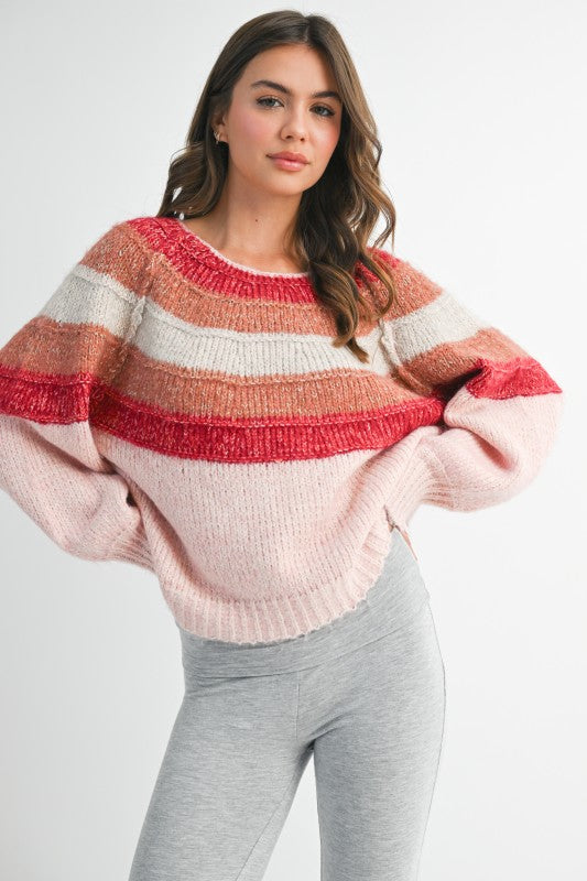 STRIPED CHUNKY KNIT PULLOVER SWEATER | MODERN EMPORIUM – trending fashion from Modern Emporium
