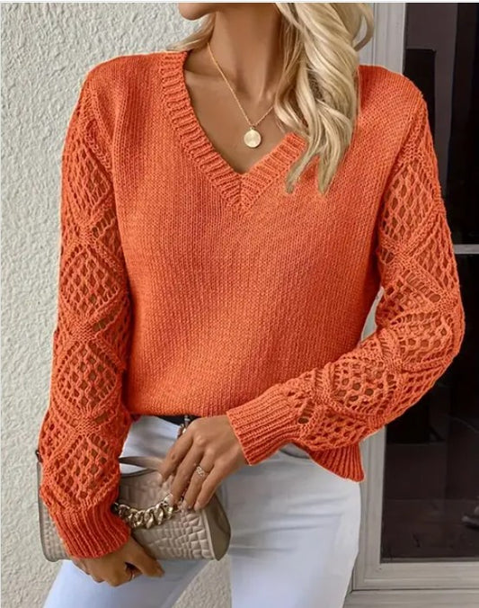 WOMEN'S  LONG SLEEVE HOLLOW KNITTED SWEATER | MODERN EMPORIUM - Modern Emporium Boutique