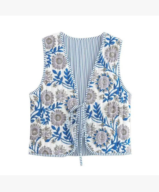 Reversible Printed & Striped Cotton Puffer Vest
