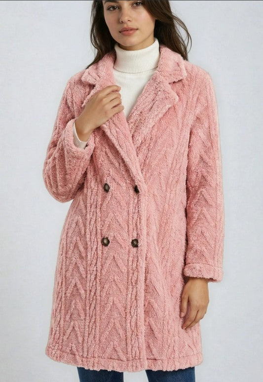 Houndstooth Pattern Fleece Coat