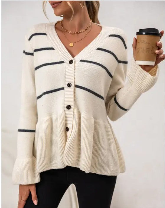 Striped Ribbed Cardigan - Cream – women's boutique fashion