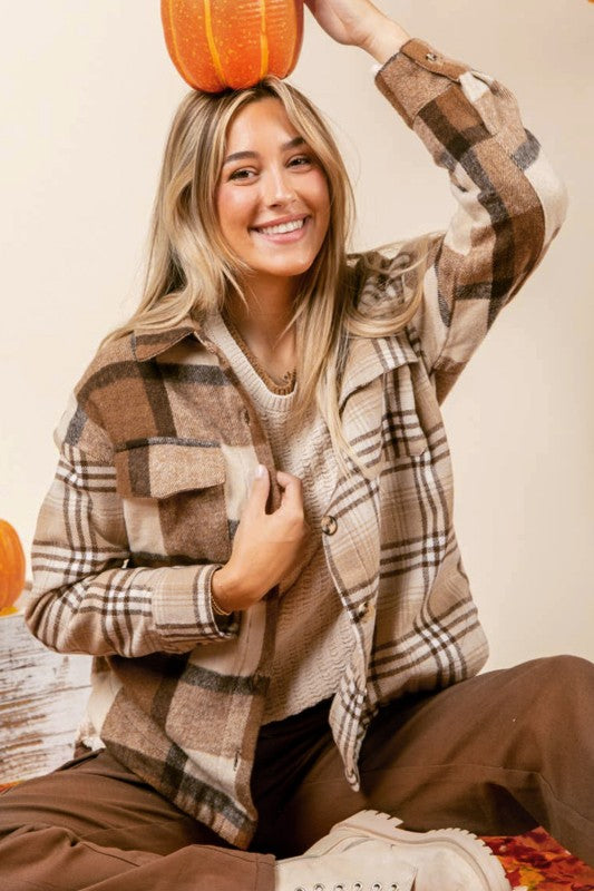 BEIGE FLANNEL PLAID DOUBLE FLAP POCKET SHACKET | MODERN EMPORIUM – trending fashion from Modern Emporium
