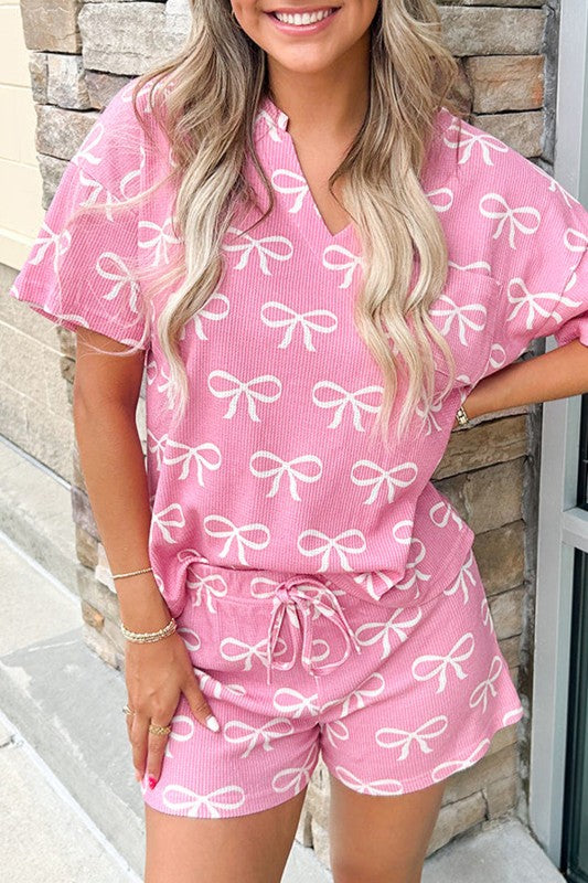 KNIT BOWKNOT PRINTED T SHIRT SHORTS SET LOUNGEWEAR | MODERN EMPORIUM – trending fashion from Modern Emporium