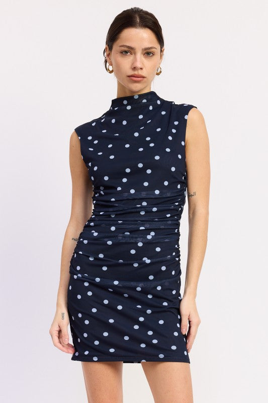 Sleeveless Mock Neck Mesh Mini Dress
