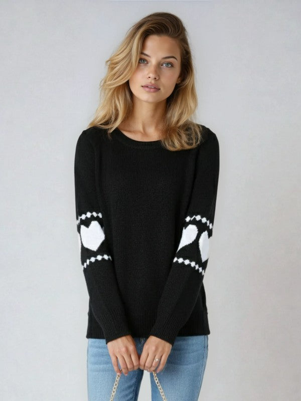 Knit Sweater With Heart Sleeve Detail - Black – women's boutique fashion