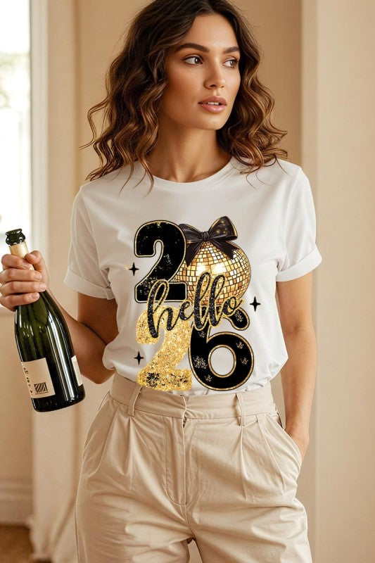 Hello 2026 Faux Glitter Graphic Tee - ASH – women's boutique fashion