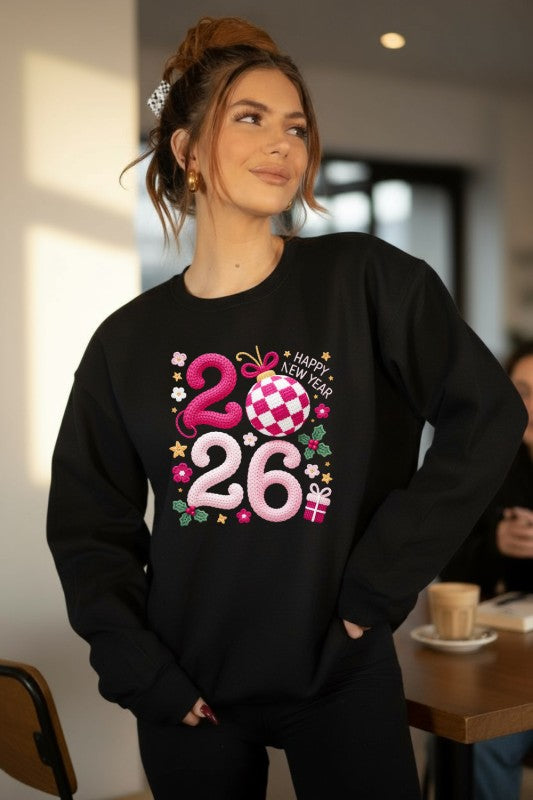 Faux Crochet 2026 Graphic Sweatshirt - Black – women's boutique fashion