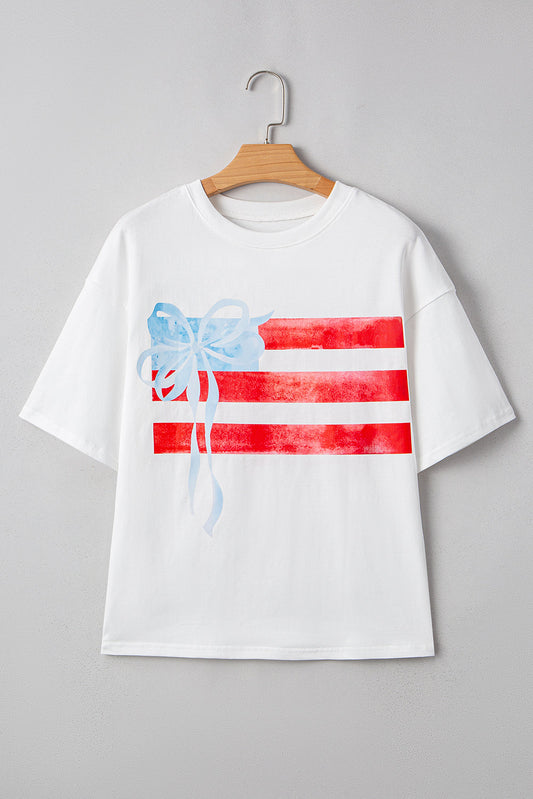 USA Flag Bow Crewneck Graphic Tee