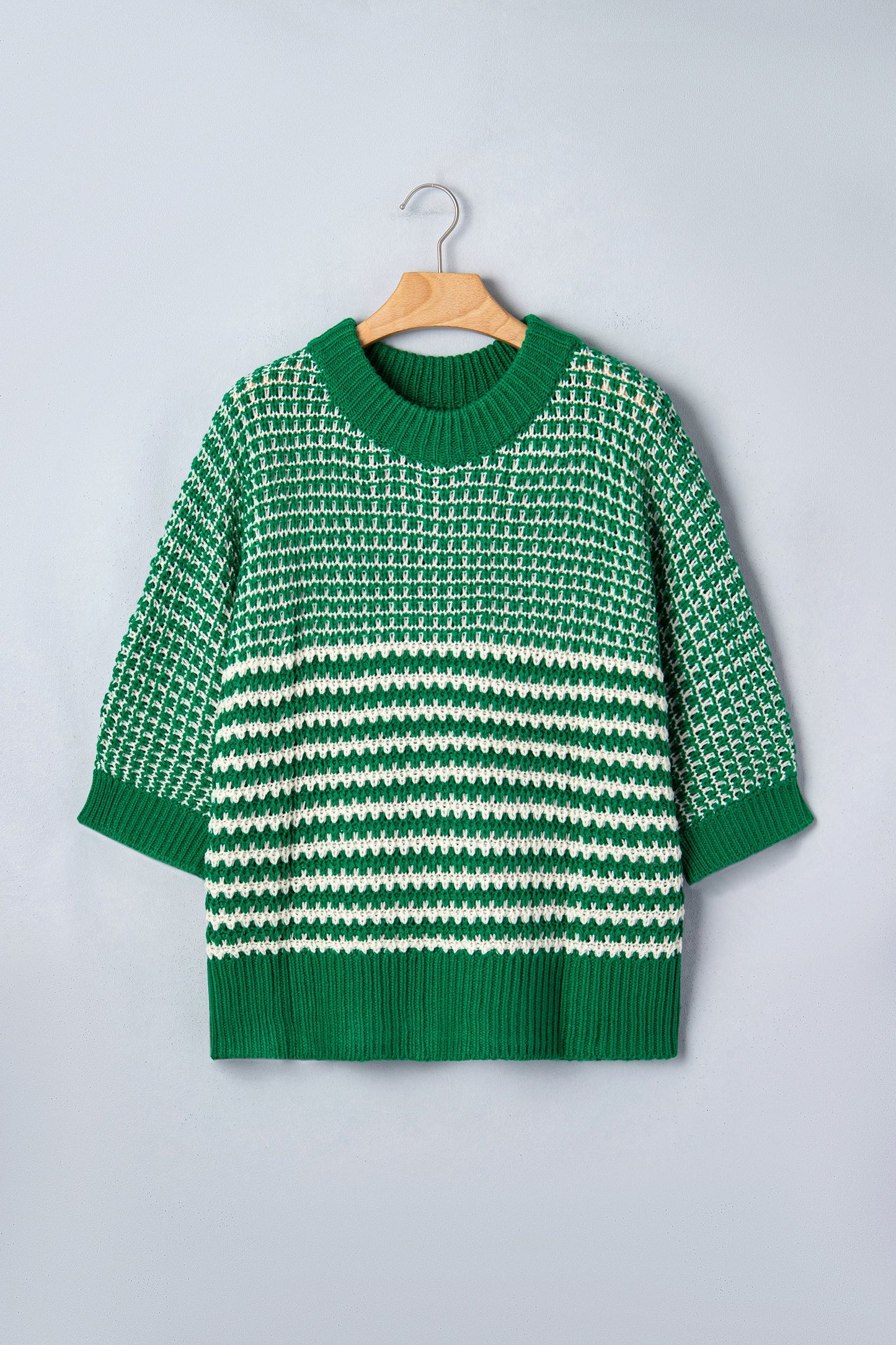 Stripe Draped 3/4 Sleeve Slouchy Sweater