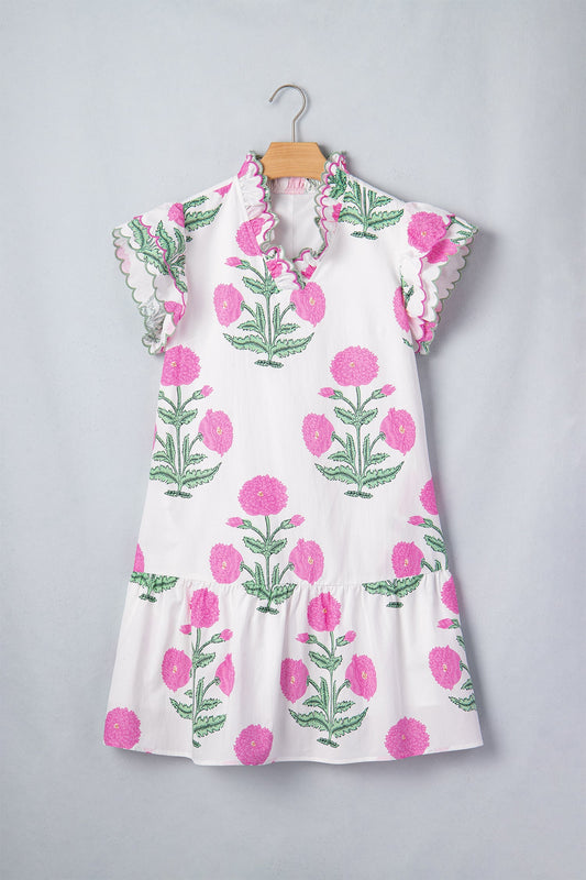 Floral Scalloped Embroidery V-Neck Mini Dress