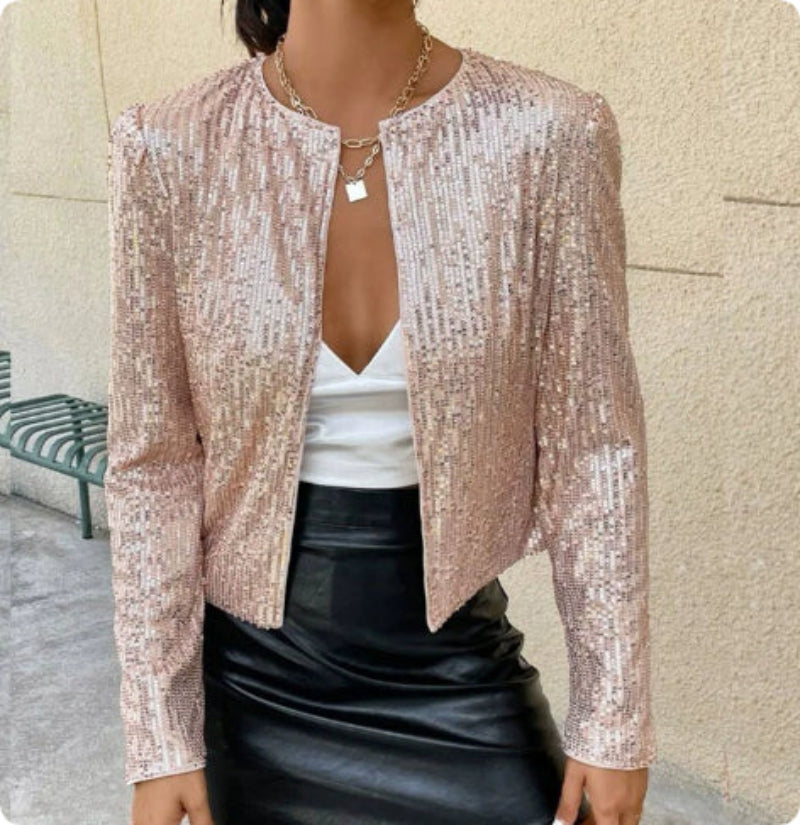 Women's Colorblock Sequin Short Jacket | Casual Glam