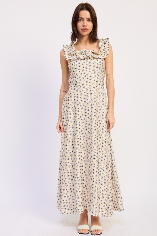 Ruffled Neckline Maxi Dress