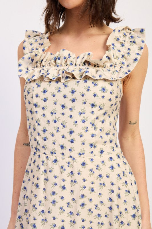 Ruffled Neckline Maxi Dress