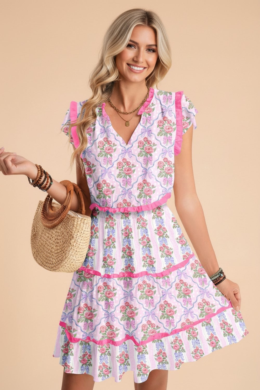 Floral Ruffle Tiered Sleeveless Mini Dress