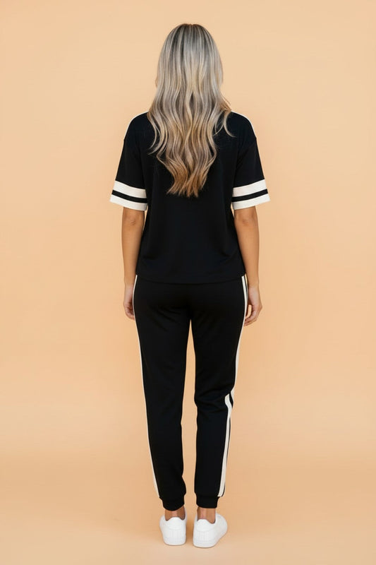 Varsity Stripe Loose Tee & Jogger Pant Set