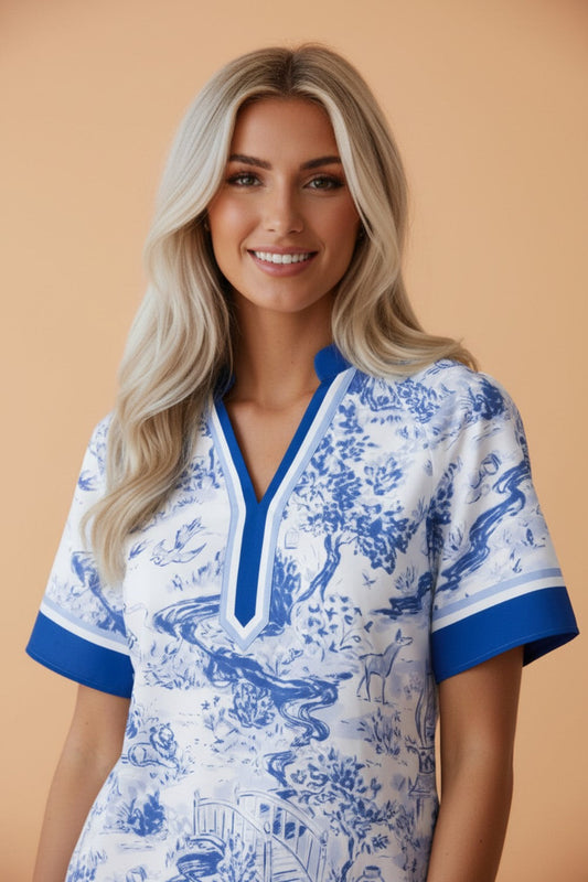 Floral Contrast V-Neck Raglan Sleeve Blouse