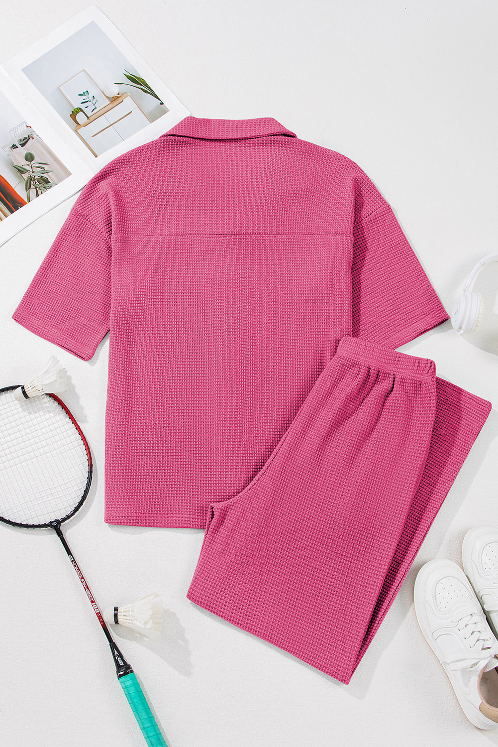 Solid Textured Buttoned Shirt and Pants Set