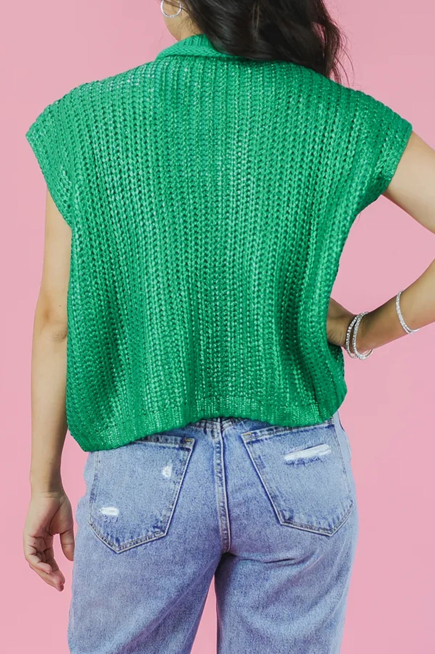 Solid Mock Neck Short Sleeve Knit Sweater