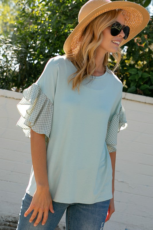 SOLID CHECKER MIXED BOXY TOP