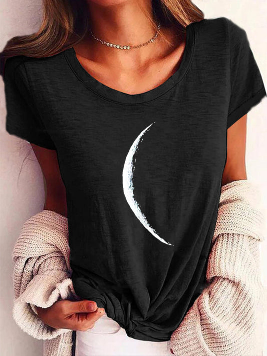 Wide Collar Printed T-Shirt โ Casual Short Sleeve Top for Women