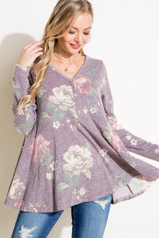 FLORAL TRIBLEND BABYDOLL TOP