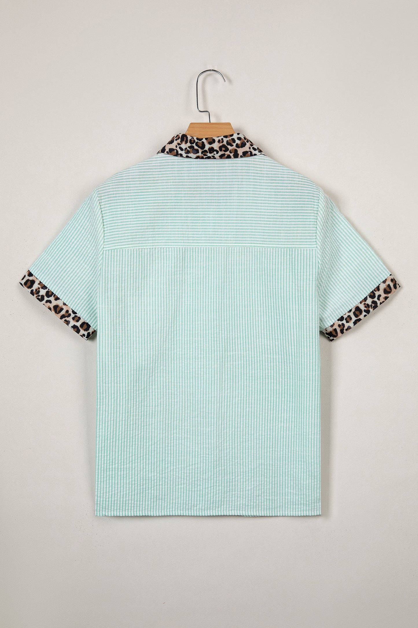 Stripe Leopard Contrast Collar Short Sleeve Shirt