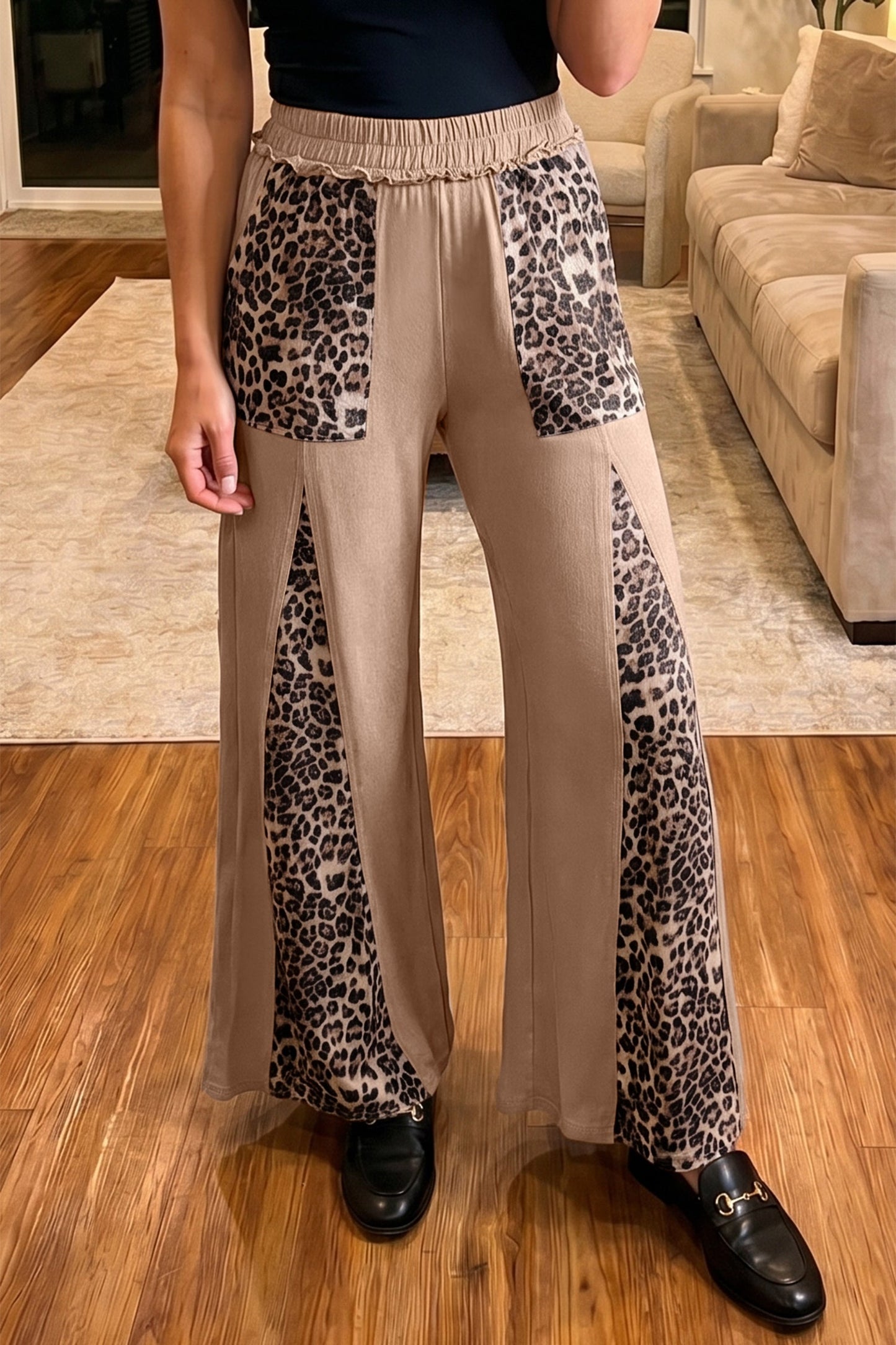 Leopard Patchwork Mineral Wash Wide Leg Pants