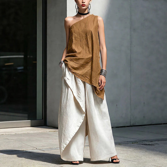 Women's One-Shoulder Asymmetric Sleeveless Top