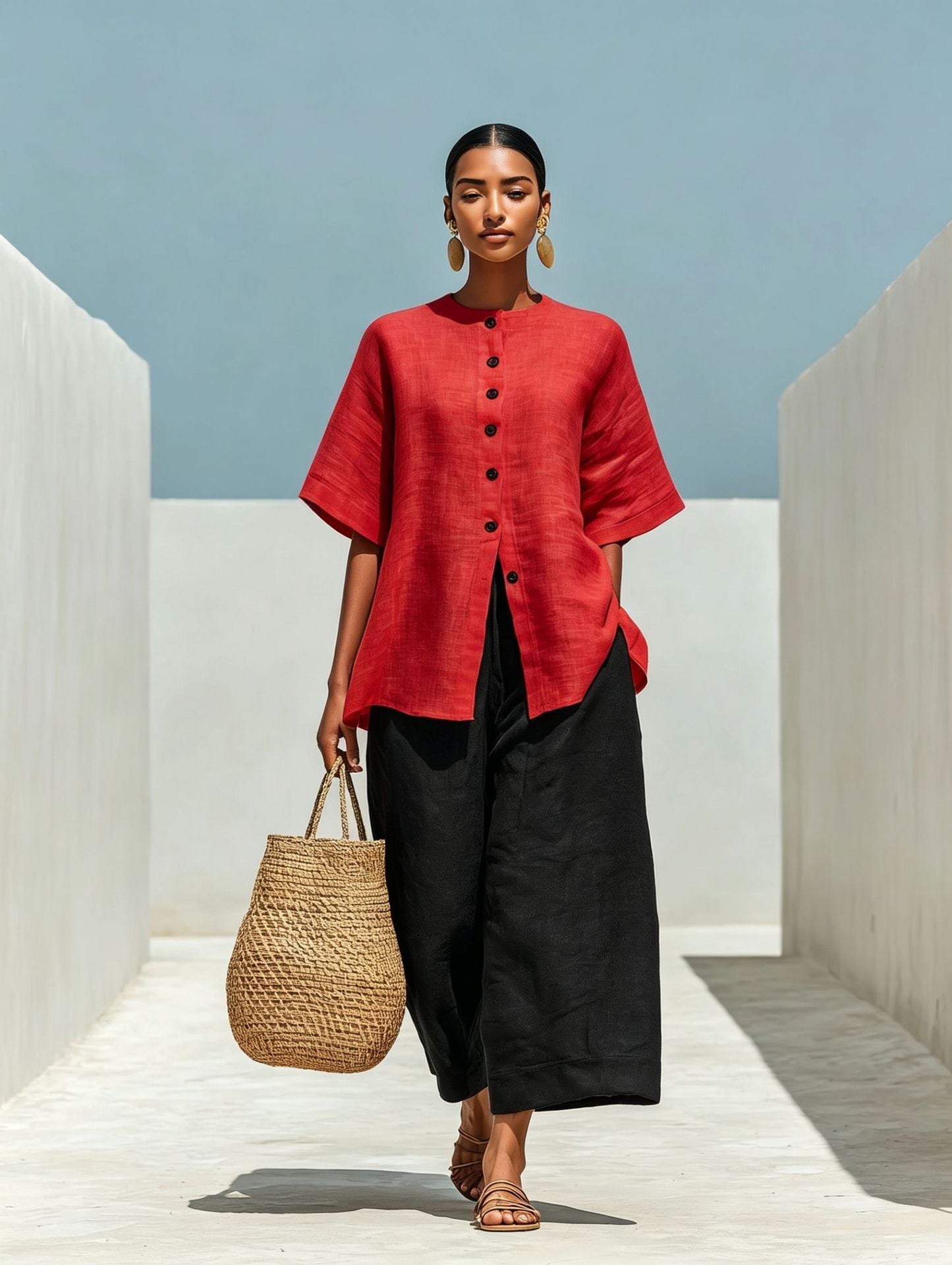 Linen Blend Cardigan Top & Cropped Wide-Leg Pants Set – 5 Colors S–3XL