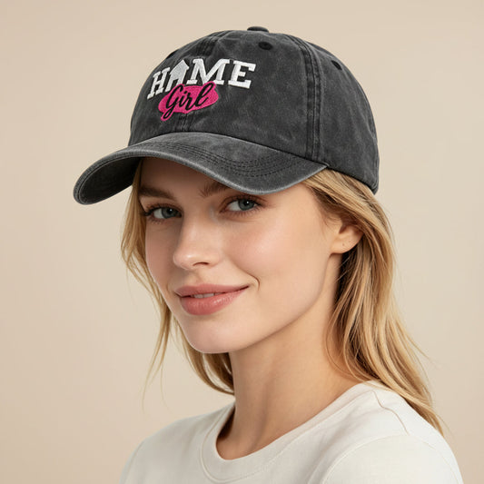 Vintage Washed Baseball Cap – "HOME Girl" Embroidered Distressed Trucker Hat