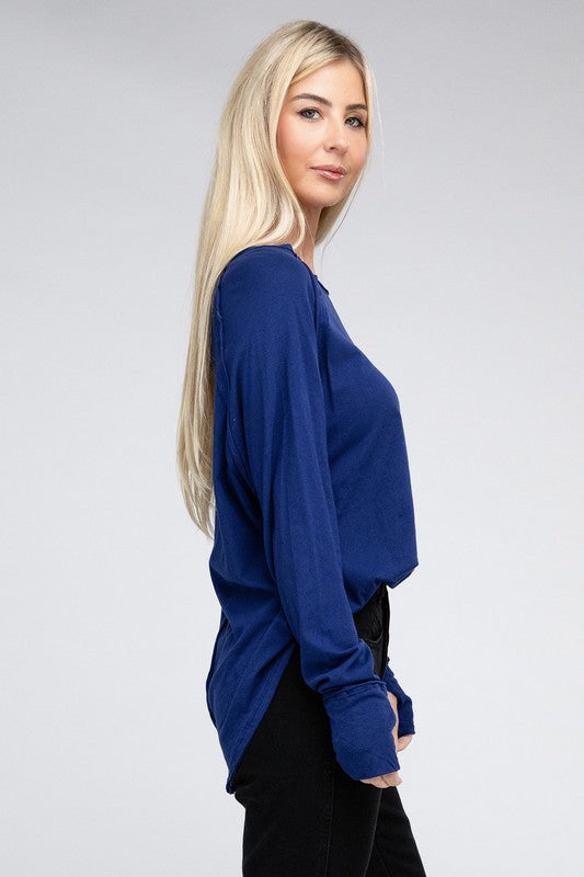 Cotton Raglan Sleeve Thumbhole Top