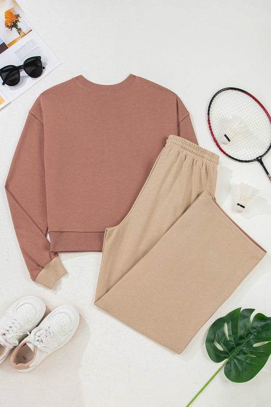 Colorblock Long Sleeve Top and  Drawstring Pant Set
