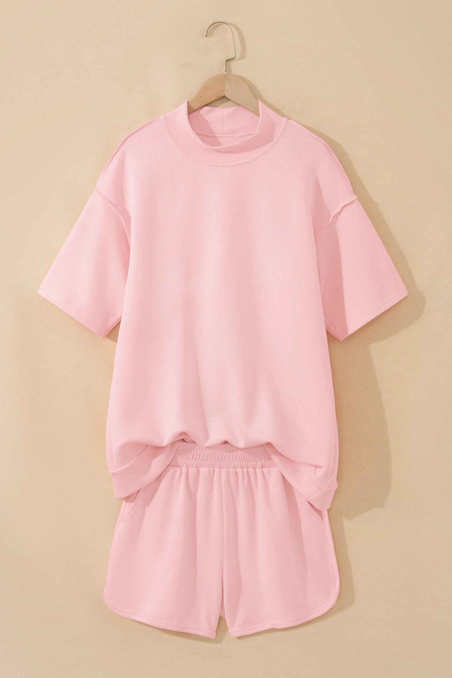 Solid Exposed Seam Mock Neck Tee & Shorts Set