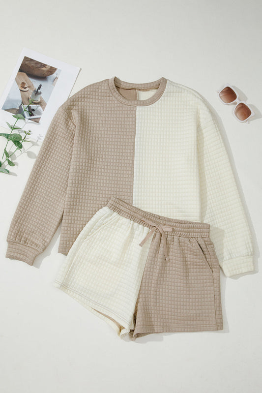 Colorblock Patchwork Textured Top and Short Set