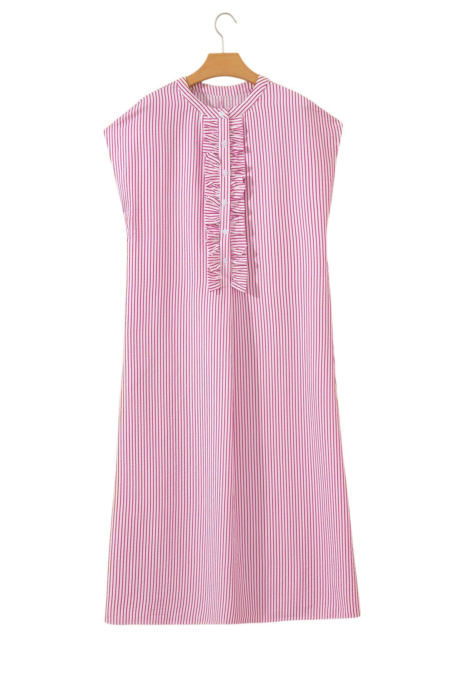 Stripe Frilled Half Buttoned Maxi Dress
